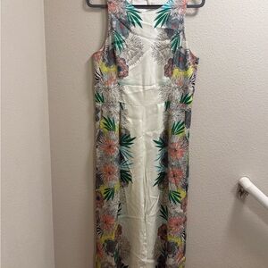 Tropical Floral Maxi Dress - Green and Cream